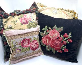 4 Vintage Throw Pillows With Roses, 1 Black Velvet, 1 With Beading Purchased In Beverley Hills, CA
Lot #: 42
