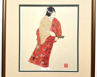 Kuniko Japanese Nihon-Ga Style Painting With Crushed Semi Precious Stones In Paint, In Archival Frame
Lot #: 2