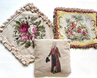 3 Vintage Hand Made Needlepoint Pillow Covers, Only 1 With Insert Purchased At An Antique Shop In Savannah, GA
Lot #: 44