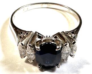 Platimum Gold Ring, Blue Sapphire With 4 Diamonds, Japan, Size 6.25
Lot #: 5