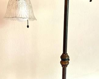 Antique Art Deco Cast Iron Table Bridge Lamp With Glass Shade
Lot #: 49