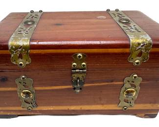 Vintage 1940s Solid Wood Jewelry Box With Metal Embellishments
Lot #: 73