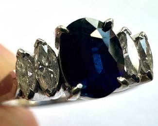 Platimum Gold Ring, Blue Sapphire With 4 Diamonds, Japan, Size 6.25
Lot #: 5