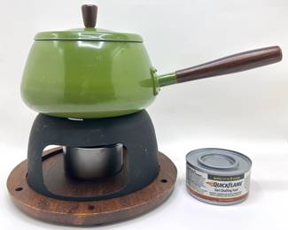 Mid-Century Modern Wood Handled Chafing Dish On Wood Base With 2 Fuel Cans
Lot #: 81