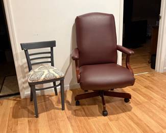 Rolling leather office chair, refinished chair