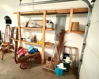 (WAGON SOLD) Antique wagon, Ice cream makers, swords, knives,