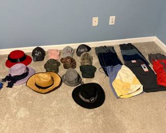 Various hats, Miss Kay costume, men's shorts