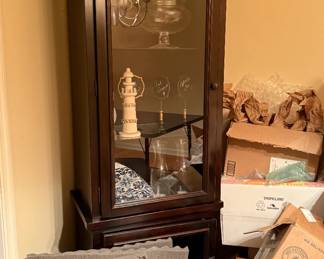 Matching dark wood Curio cabinets with glass shelves, home decor 
