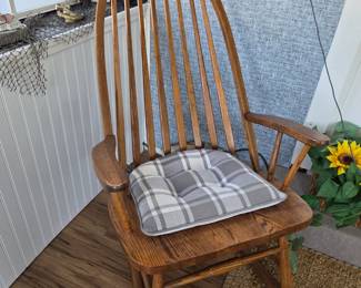 Traditional Solid Oak Bowback Windsor Rocking Chair