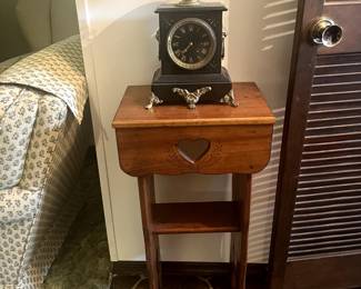 19th century French mantel cloc, wooden end table