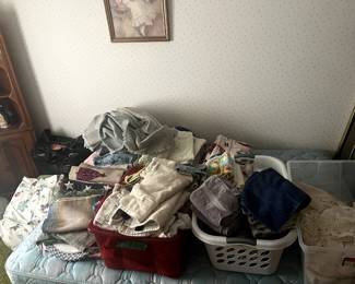 Linens, towels, tablecloths, doilies, sheets, miscellaneous.