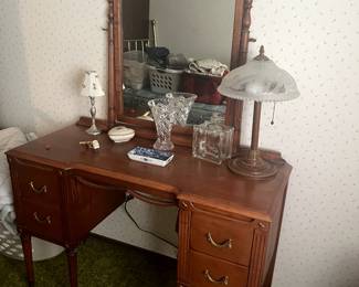 Vintage walnut vanity with mirror, The Davis Company, 