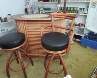 Vintage 1960's Tiki bar 2 stools