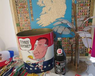 Super cool Mid Century lamp, Agnew "garbage can", Huskies, swizzle sticks