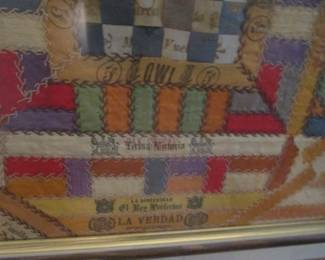 Antique cigar band small framed quilt