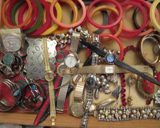 Bakelite, Navajo, rhinestones, fancy watches