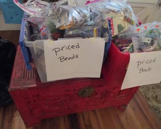 HUGE amount of bagged lot beads, art glass, czech, seed beeds, jewelry findings and more.