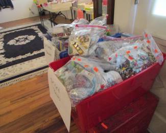 HUGE amount of bagged lot beads, art glass, czech, seed beeds, jewelry findings and more.