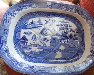 large vintage blue willow meat tray