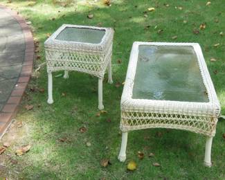 2 wicker outdoor glass top tables