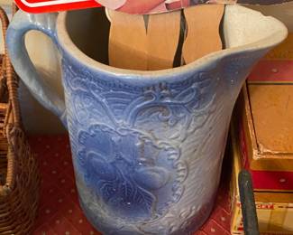 Blue and Grey Stoneware Pitcher (Chip)