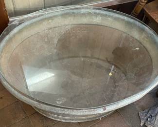 Galvanized Wash Basin with Glass Top (Table)