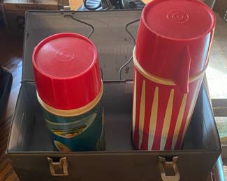 Old Industrial Lunchbox and Vintage Thermoses