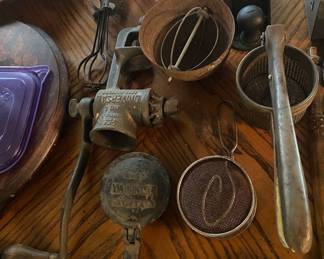 Primitive Kitchen Items (Grinder, Ice Shaver, Utensils)