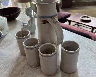 Pottery Pitcher and Tumblers 
