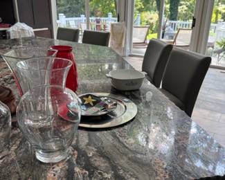 Assorted Vases  - Crate & Barrel Grey Leather Bar Stools 