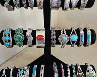 LOTS of Native American silver & turquoise signed jewelry.