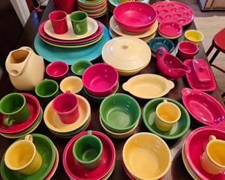 Huge mixed lot collection of FIESTA pottery Fiestaware & flatware set.