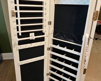 Standing Cheval mirror locking jewelry case.