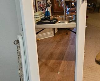 Standing Cheval mirror locking jewelry case.