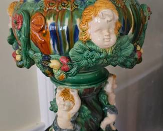 Neoclassical Italian Majolica Ceramic Planter with Cherub Motif. Approx 21 inches tall.
Pre Sale starts 7th August. Text only.
