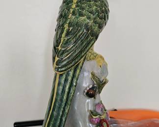 Pair of Antique Faience Candle Holders Roccoco Style Parrots 