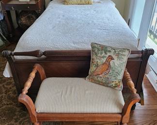 PAIR Antique Mahogany Twin Beds with Benches at Base 