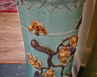 Large Italian Majolica Umbrella Stand with numerous Walking Canes