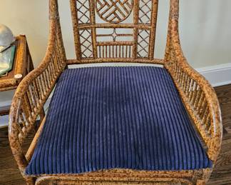 Pair of Chinese Chippendale burnt Bamboo  Pavilion Chairs with matching End table 