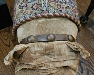Fabric, Wood and Copper Bulldog Footstool