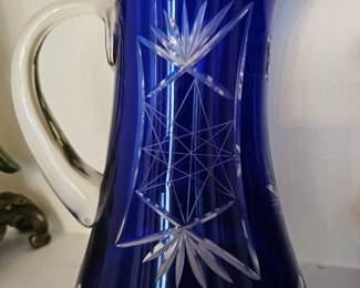 Cobalt Blue Cut to Clear Bohemian Pitcher