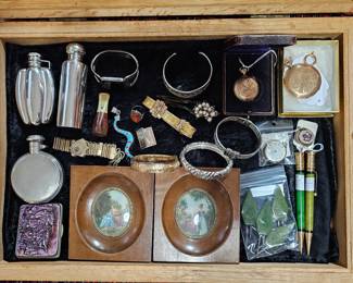 Antique Tiffany Sterling Silver and other Flasks, Hillaire Miniature Oils, Parker Duos, And much more.