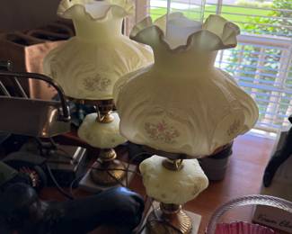 Hand painted Fenton Uranium Glass Lamps