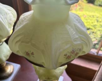 Fenton Satin Uranium Glass Handpainted Lamps