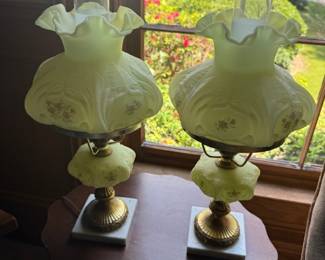 Fenton Satin Uranium Glass Handpainted Lamps