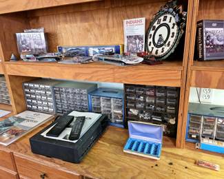 Toy train items, electronic parts and nuts and bolts