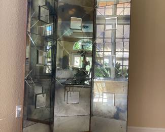 Art deco or maybe later 3 panel smoked glass mirrored screen.