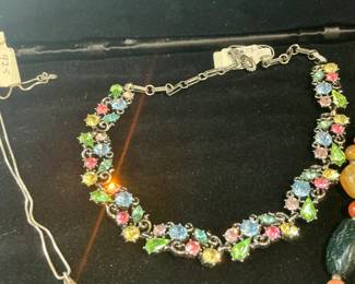 Marcasite locket, 925, multi colored jeweled necklace