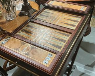 Backgammon set with folding table tray.