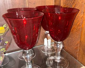 Ruby Red Blown glass goblets